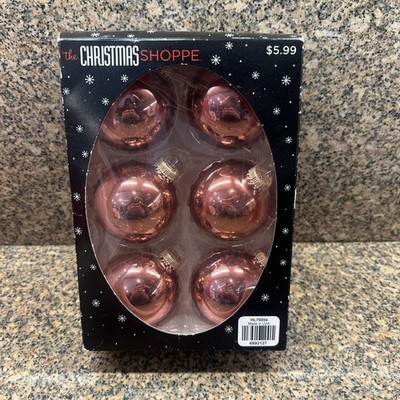 2012 Christmas Shoppe Bronze Rose Gold Glass Ball Ornament Set Of 6 Tree Decor