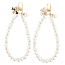 2pcs Classic Pearl Phone Charm for Women, Butterfly Beaded Smartphone White