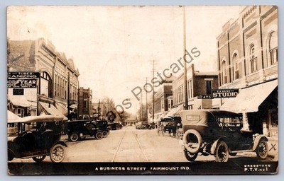 K54/ Fairmount Indiana RPPC Postcard c1910 Bregstone Main Street Stores 412