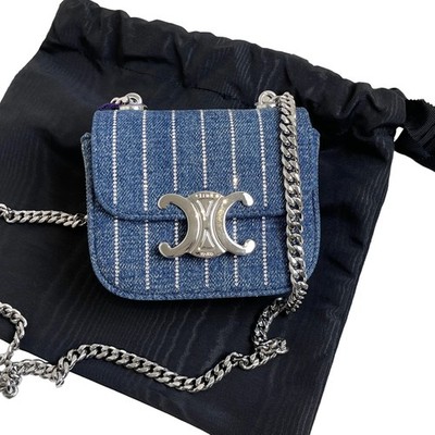 Celine Triomphe Denim Rhinestone Mini Chain Crossbody Bag