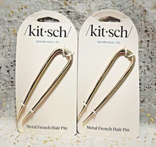 2x~/Kit*sch/~Metal French Hair Pin in Gold~Secure Hold~New~Ships Free~