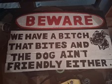 Funny Dog Warning Wall Plaque Black Wood Humor Sign with Dog Illustration