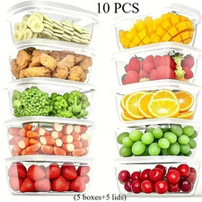 Set of 10 Clear Plastic Storage Containers with Lids, Stackable Kitchen Organize
