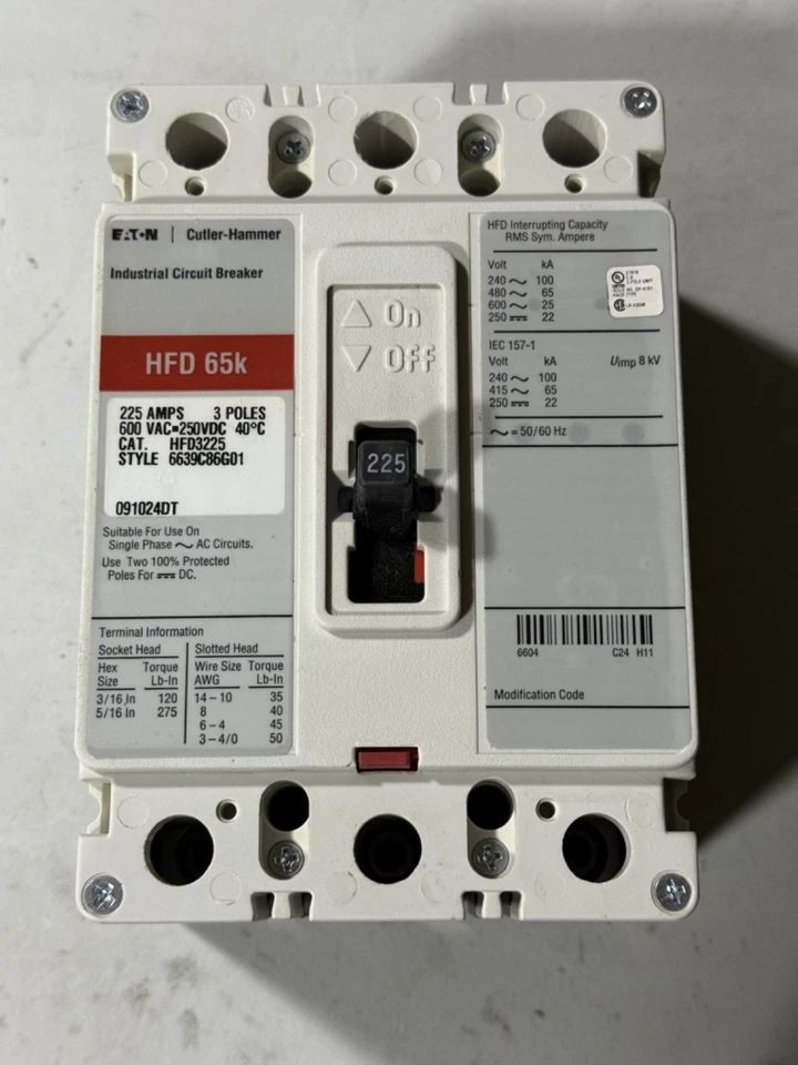 NUEVO HFD3225 EATON 3p 600v 225a 65k Disyuntor NUEVO EN CAJA Foto 2 de 2
