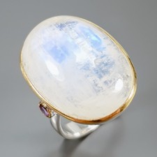 Jewellery 24 ct Natural Moonstone Ring 925 Sterling Silver Size 8 /R441456