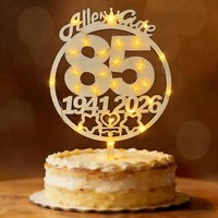 Tortendeko 85 Geburtstag Holz Cake Topper Mit LED Lichterkette Blumenstecker