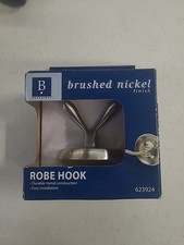 Double Robe Hook, BRUSHED NICKEL with installing screws and tool