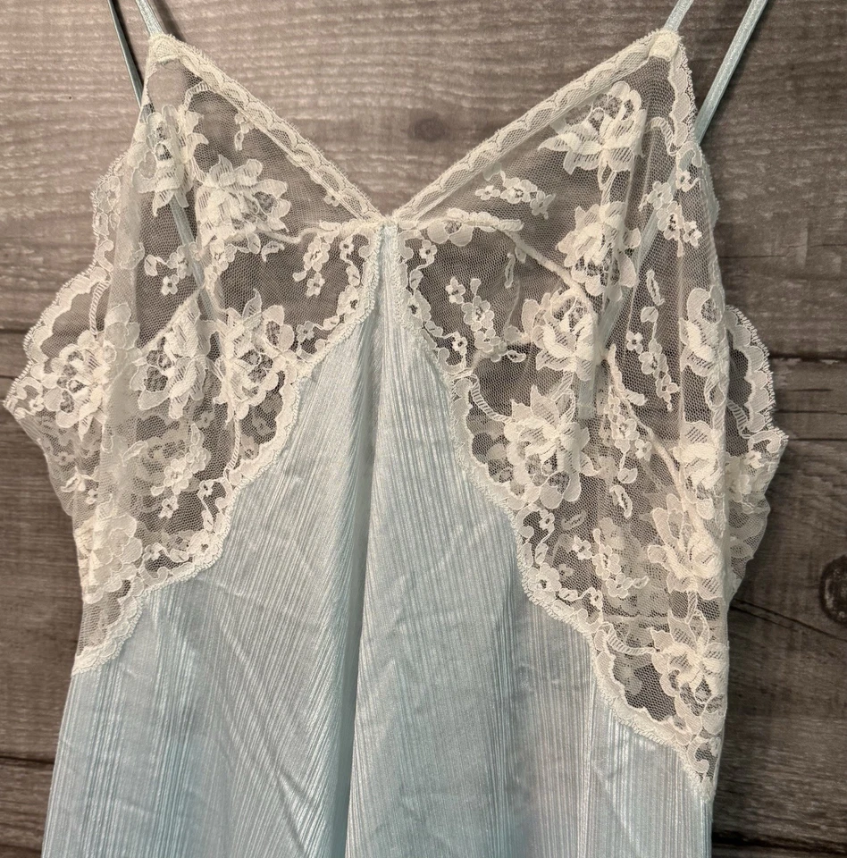 Conjunto de camisola e roupão vintage Miss Elaine bebê azul peignoir renda tamanho G - Imagem 4 de 4