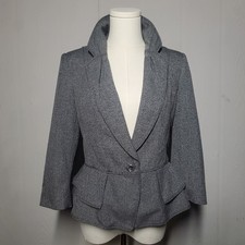 White House Black Market Tweed Peplum Blazer Jacket Womens 6 Gray Woven Office