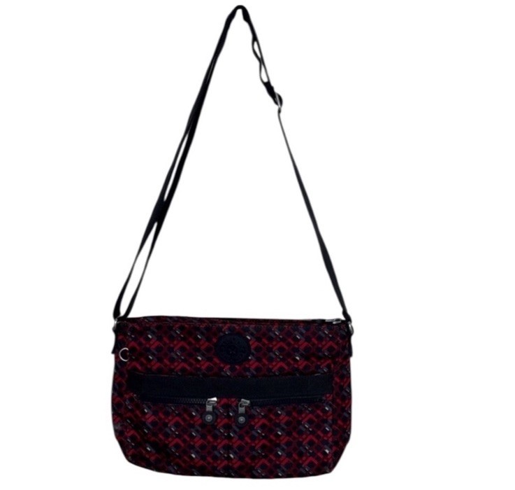 Kipling Red Black Pattern Rectangle Crossbody Bag… - image 1