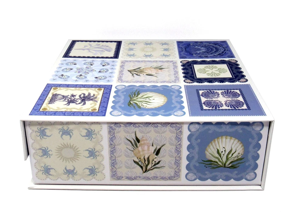 Punch Studio Keepsake Flip Top Nesting Box Blue Seashells 28259 Large New - Image 3 of 4