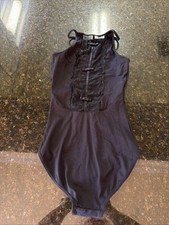 Mirella Dance Leotard Women  s Sz Sm Black Ballet Lace Bows High Neck Jazz
