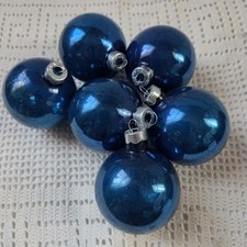 Lot of 6 Vintage 1-3/4" Blue Glass Christmas Ornaments Globes Made in USA