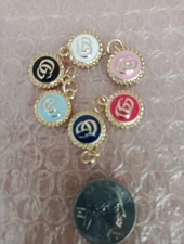 Small 6 Pc Set Designer Zipper Pull Gucci  Button Gold Charm Pendant 