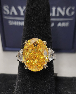 Sayabling Lab Created gelber Saphir drei Steine Sterlingsilber Ring Größe 7,5
