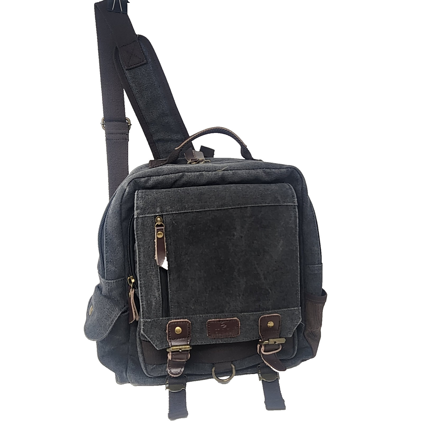 Cross Body Messenger Bag Sling Black Canvas Backpack s-Zone