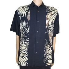 Iolani Hawaiian Mens Size XL Short Sleeve Button Up Shirt Black/Beige