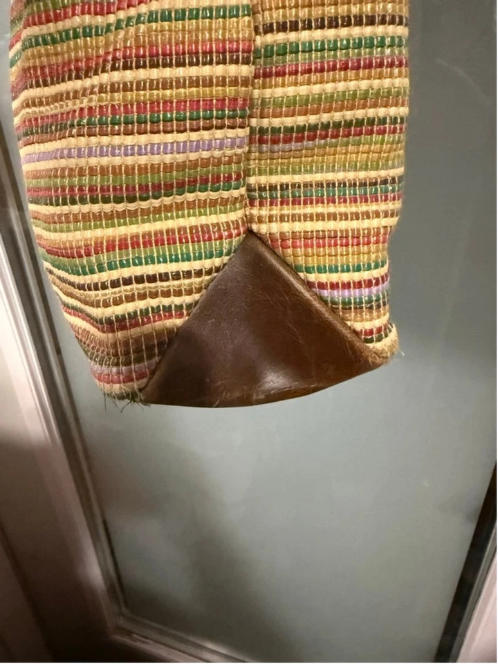 Bolso de Hombro Reliquia Multicolor Tela Tejida a Rayas Marrón Imitación Cuero Borde Foto 4 de 4