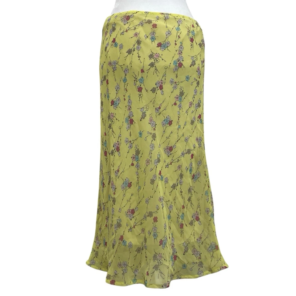 Falda midi Sisley vintage años 90 amarilla multicolor floral fluida jardín talla 40 = EE. UU. 8 Foto 3 de 4