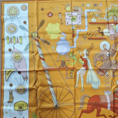 HERMES Scarf Carre 90 TEA FOR TWO silk authentic made in France 127