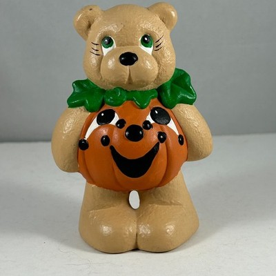 Ceramic Halloween Bear Figurine Dressed as Jack-o'-lantern Pumpkin