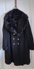 Ivanka Trump Black Trenchcoat with Removeable Fur Collar Womens Size 1X