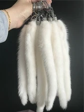 Real Natural White Mink Tail Fur Tail Keychain Bag Charm Bag Accessory