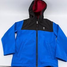 Free Country Softshell Hooded Jacket Kids Size 5/6 Blue Black Fleece Lined