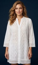 White Cotton Eyelet Kurti Embroidered Tunic Kurta Women s One Size