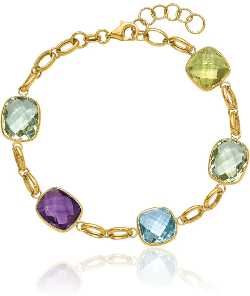 14K Solid Yellow Gold Multi-color Rainbow Tennis Bracelet - Image 4 of 4