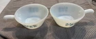 2 Blue Heaven Atomic Milk Glass Handled Bowls Retro Kitchen Ware