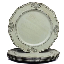6 PCS Antique Light Green Charger Plates 13 Inch Round Dinner Wedding Decor