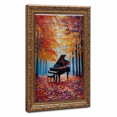 Grand Piano in Autumn Forest Canvas Oil Paintings Reproduction