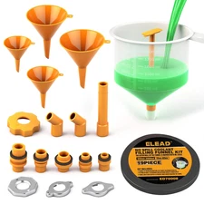 No-Spill Coolant Funnel Kit - 19-Piece Radiator Funnel Burping Kit, Coolant Blee