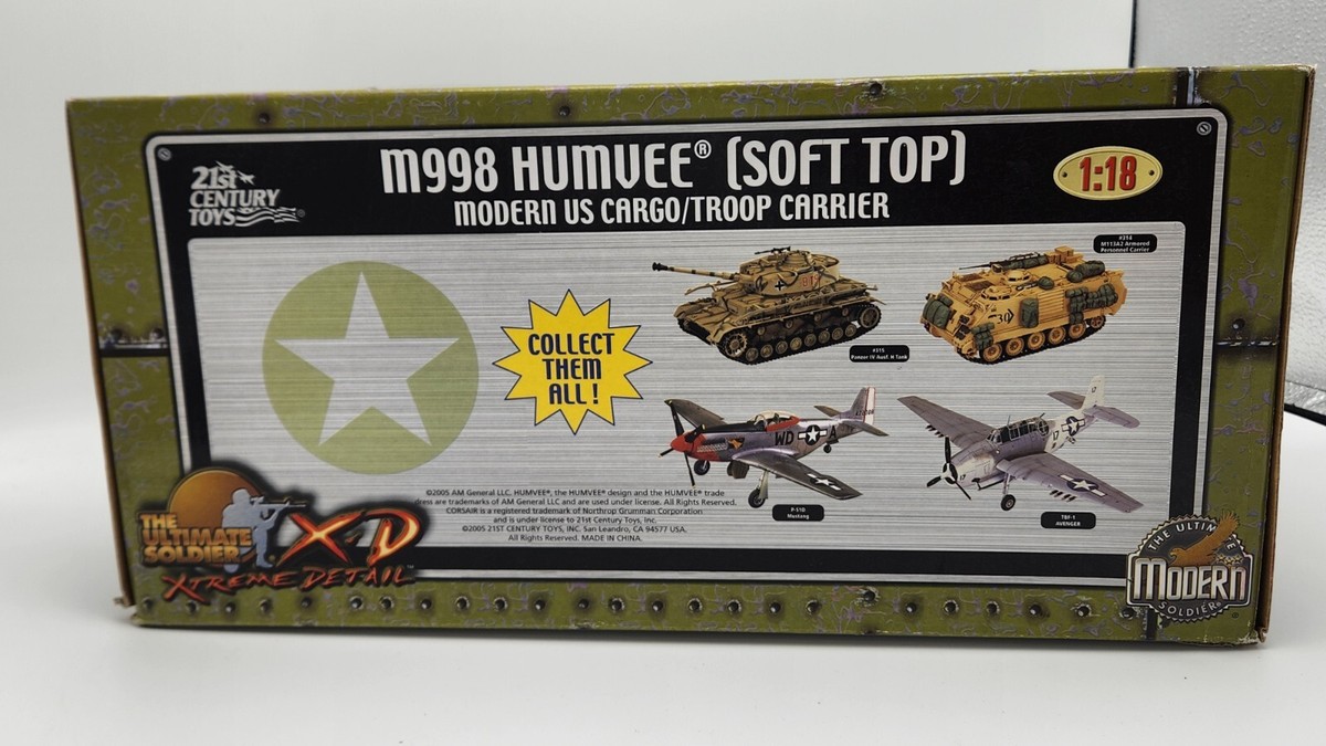 Sealed Ultimate Soldier 1:18 M998 Humvee Soft Top Modern US Cargo