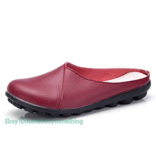 Womens Mules Slip-on Shoes Leather Backless Loafers Casual Flat Shoes Summer - Picture 12 of 61