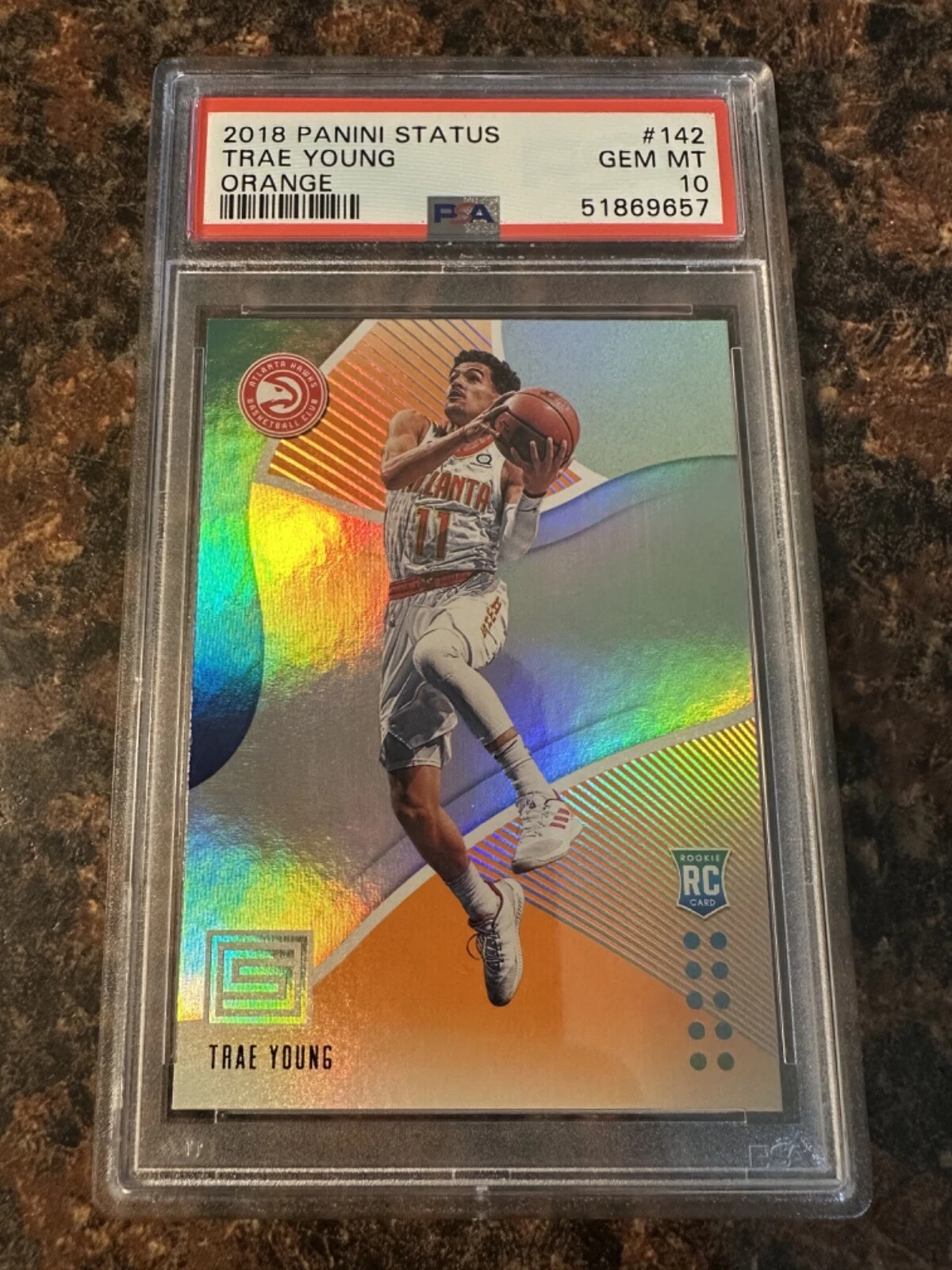 Deal for 2018-19 Panini Status - Trae Young #142 Orange (RC) PSA 10