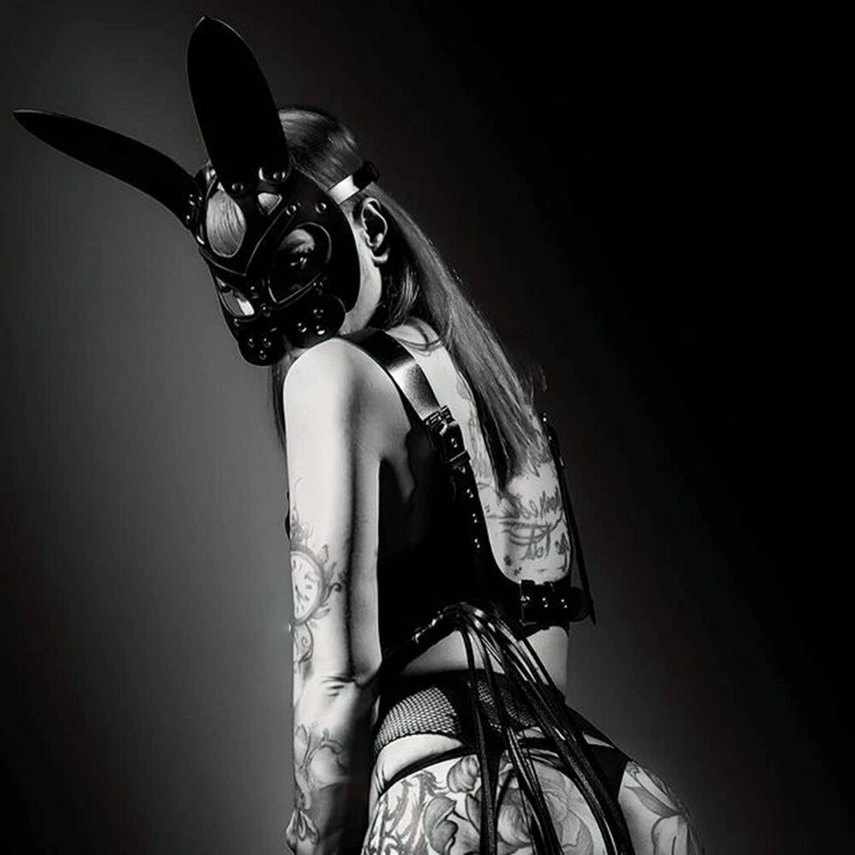 Sexy Mujeres Cuero PU Orejas Largas Máscara Facial Juegos con disfraces Juego de rol Fiesta Conejito Disfraz Foto 3 de 4