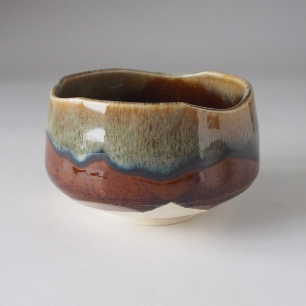 Mino ware Japan Matcha bowl Sado green tea bowl Brown Ame-Nagashi 