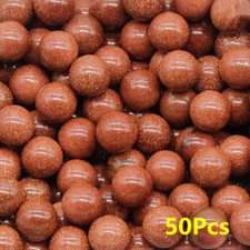 50Pcs 10mm Brown Gold Sand Stone No Hole Undrilled Stone Round Ball Beads HT330