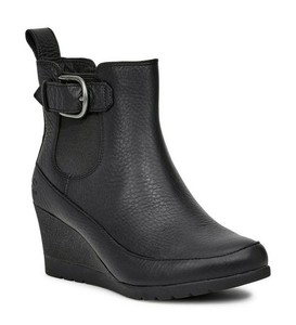 Ugg Arleta 10 Negro Genuino Cuero Botas Botines de cuña forrado de Vellón  uggpure | eBay