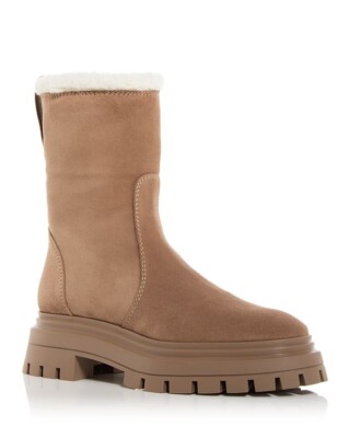 Stuart Weitzman Bedford Shearling Lined Chill Moto Boot Khaki 8.5 8 1/2 $695