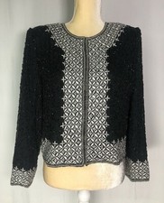 Laurence Kazar Blazer Small Jacket 100 Silk Beaded Black Evening Vintage