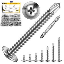 155PCS Self Tapping Screws 8 Truss Head 410 Stainless Steel Metal Assorted