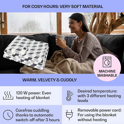 KLARSTEIN XXL Electric 2-Seater Heated Blanket, 200 X 180 Cm, Electric Heated Blanket, 120 W, 3 Temperatures, 3 H Timer, Wireless Electric Heated Mattress Topper For Sofa And Bed