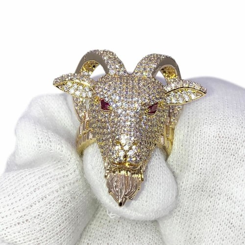 High End 3D Simulated Diamond Mens GOAT Iced Out Hip Hop Ring - Picture 2 of 15