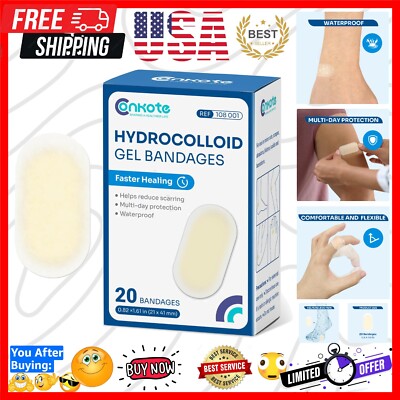 20 Count Hydrocolloid Gel Adhesive Bandages for Wound Care - Sterile & Pain-Free