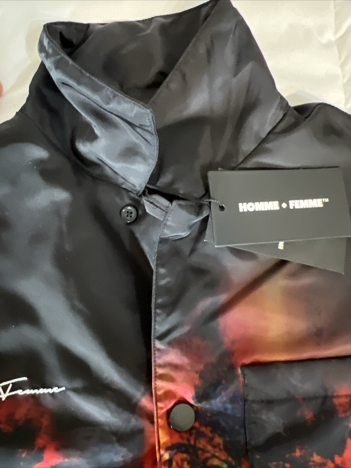 Homme Femme Puffer Shirt Mens Med Black Red Wild Fire Riot Luxury Streetwear NWT