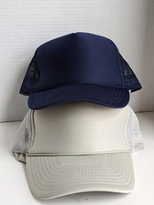 Vintage Trucker Hat Blue Beige 2 Blank Snapback Cap Nissin Brand Mesh Baseball