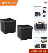 Durable Faux Leather Storage Ottoman Pair - Perfect for Foot Rest & Organization